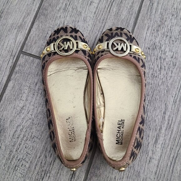 MICHAEL Michael Kors “Mica” Monogram Kids Ballet Flats Shoes Tan/Black Size 11 - Picture 7 of 11